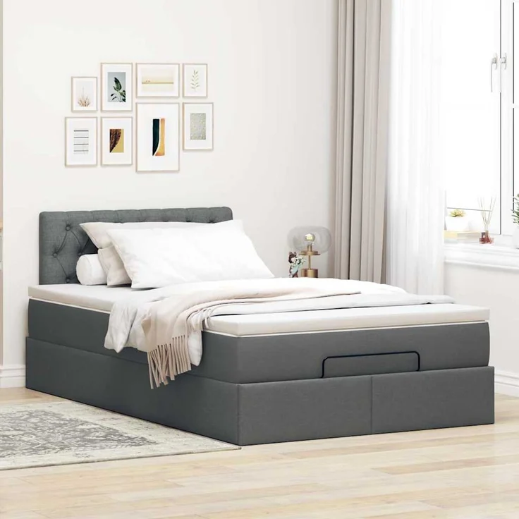 vidaXL Ottoman-Bett mit Matratze Dunkelgrau 120x200 cm Stoff 3311533 – Bild 3