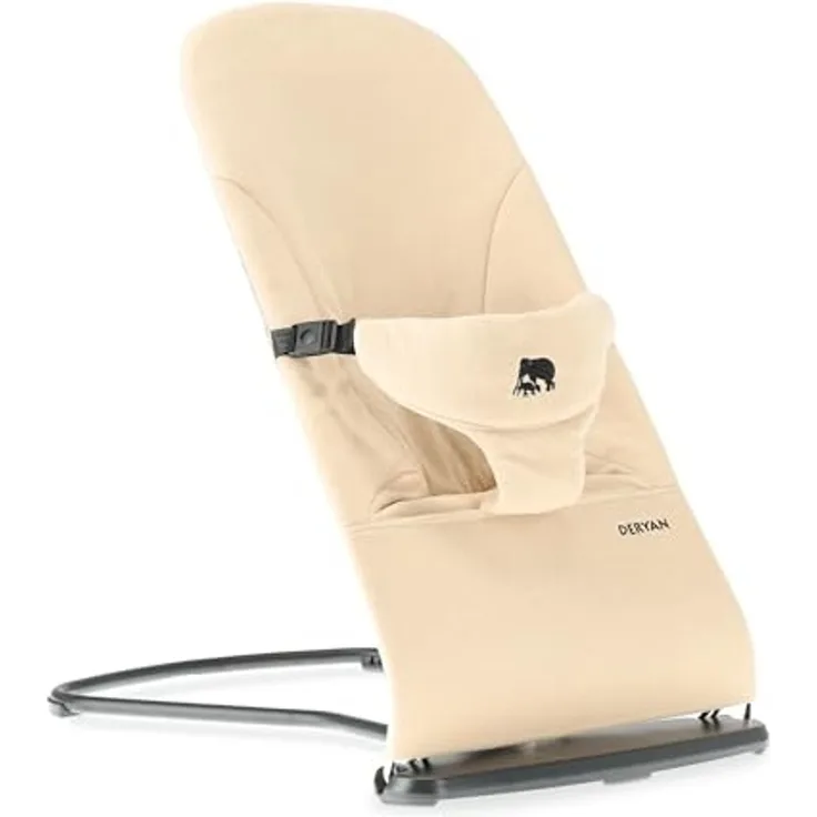 Deryan Teddy Bouncer 3-in-1 Wipstuhl – Babyschaukel mit Neugeboreneneinsatz, Faltbar & Leicht, Ergonomische Babywippe für Neugeborene ab Geburt bis zum Kleinkind - Creme
