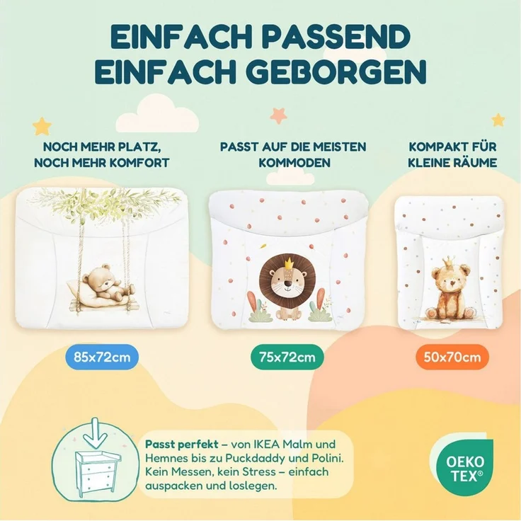 Ceba Baby® weiche Wickelauflage 75x72 cm - Baby Wickelunterlage- Wickeltischauflage für Junge und Mädchen - Wasserdicht, abwaschbar - OEKO-TEX® Standard 100 - Made in EU - Teddybär auf der Schaukel – Bild 3