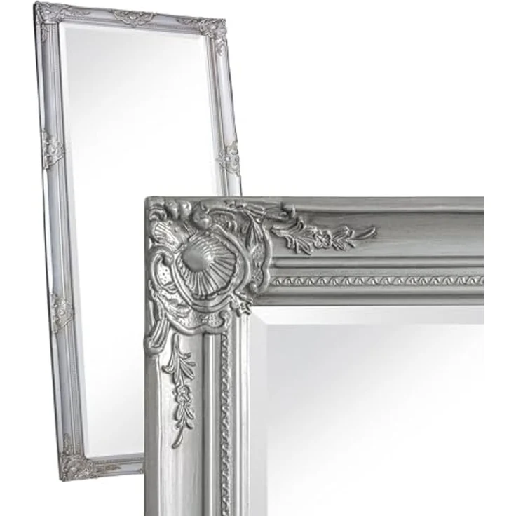 dasmöbelwerk Wandspiegel Wandspiegel Barock Silber 180x80 Spiegel Antik-Stil Ganzkörperspiegel, Spiegelfläche mit edlem Facettenschliff – Bild 1