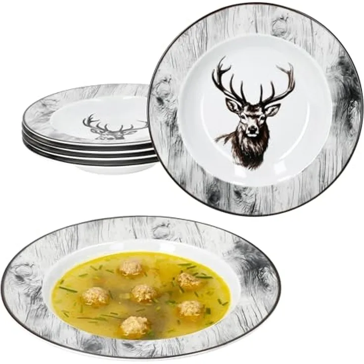 MamboCat Suppenteller 6er Set Alois Suppenteller 180ml Porzellan 6 Pers. tiefe Teller Hirsch