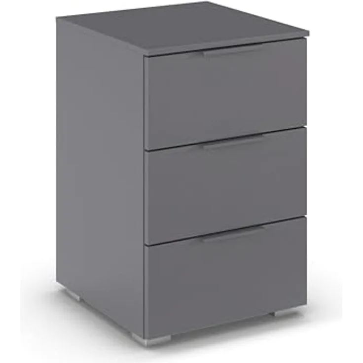 Rauch Möbel Alabama, Nachttisch für Schlafzimmer, Kinderzimmer, Gästezimmer, mit 3 Schubladen, Soft-Close-Funktion, Farbe Grau metallic, Schwarz, Maße 40x61x42cm