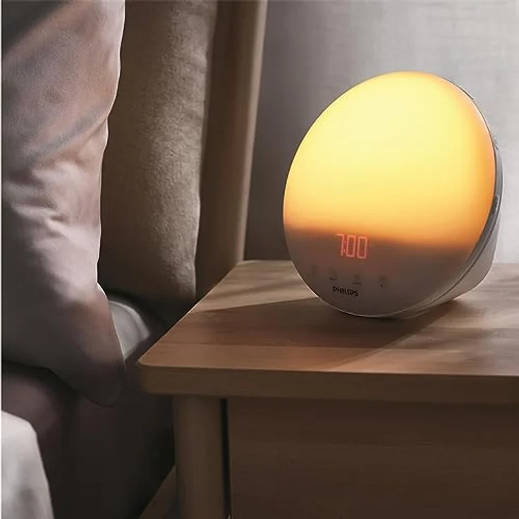 Philips Wake-up Light, farbige Sonnenaufgangssimulation, 20 Lichtstärken, 7 natürliche Klänge, Mitternachtslicht (Modell HF3531/01) – Bild 4