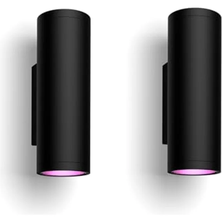Philips Hue White & Color Ambiance Appear Outdoor Wandleuchte (1.180 lm), Doppelpack, dimmbare Wandlampe mit 16 Mio. Farben, smarte Lichtsteuerung über Sprache oder App, schwarz