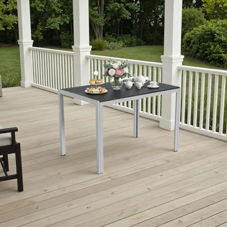 Clevich Gartentisch 110x70 cm aus Aluminium & WPC - Wetterfeste Balkontafel, hitze- und witterungsbeständig für Terrasse und Garten (Silber + schwarz) – Bild 6