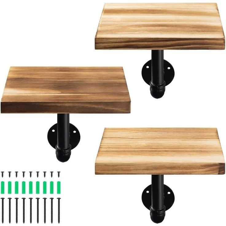 Navaris Wandregal Regal aus Holz und Metall - 3er Set Schweberegal Hängeregal, 3-tlg.
