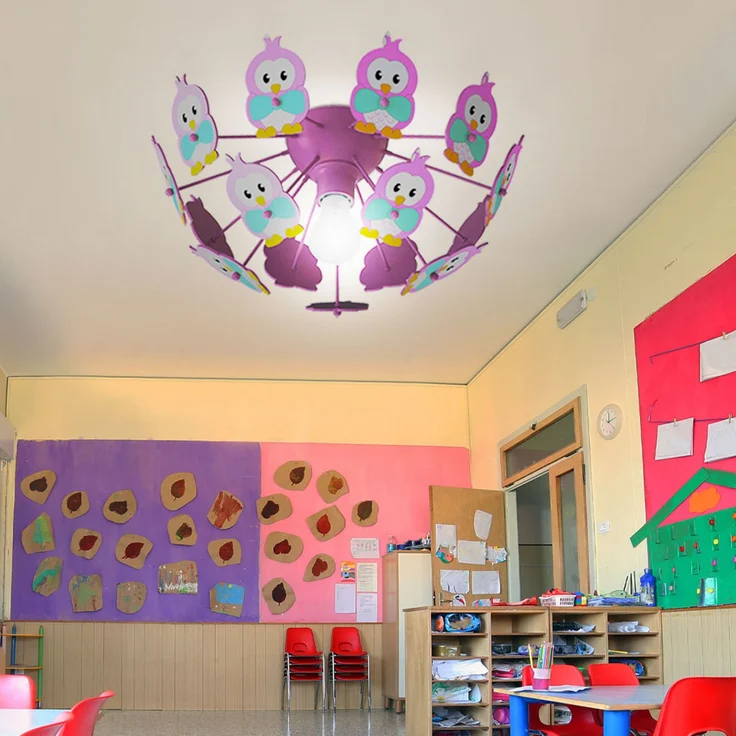 LED Kinder Deckenlampe, Metall Holz, Eulen rosa, D 41,5 cm – Bild 5