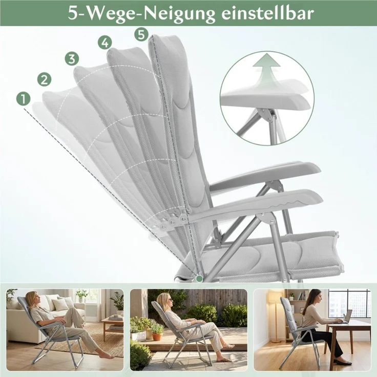 TLGREEN Klappstuhl mit Polsterung,6-fach verstellbarer Campingstuhl, (1 St), Stabiler Aluminiumrahmen & 2 cm dicke Polsterung,bis 150 kg – Bild 3