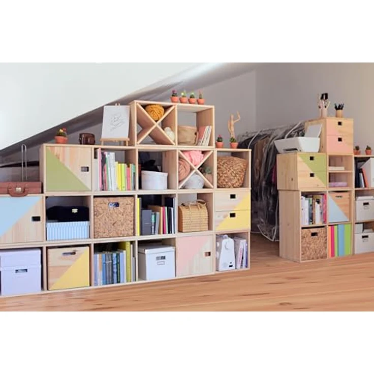 Astigarraga Kit Line Modulares rechteckiges Regal mit dynamischem Einlegeboden, Kiefernholz, 36,2 x 70,8 x 33 cm – Bild 7