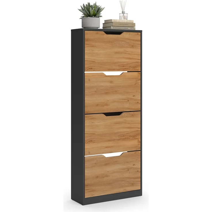 Schuhkipper Luca Anthrazit/Goldkraft Eiche 59 x 146 cm mit 4 Kippfächern Vicco – Bild 6