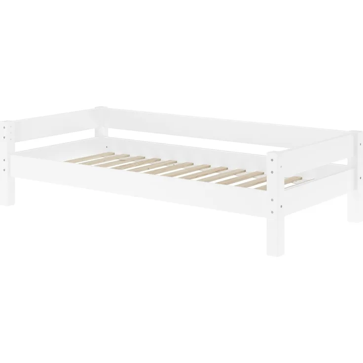 Kinderbett, Einzelbett, Holzbett Kiefer massiv weiß lackiert 90x200 mit Lattenrost V-60. 20W-09