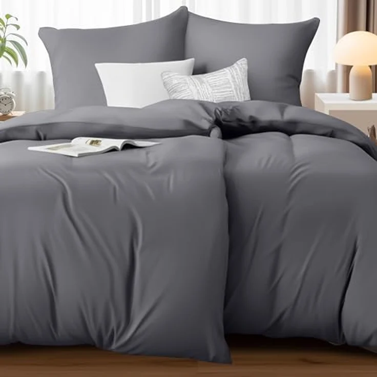 Utopia Bedding Bettwäsche 135x200 4teilig - Mikrofaser 2 Bettbezug 135x200 cm + 2 Kissenbezüge 80x80 cm - Grau – Bild 7
