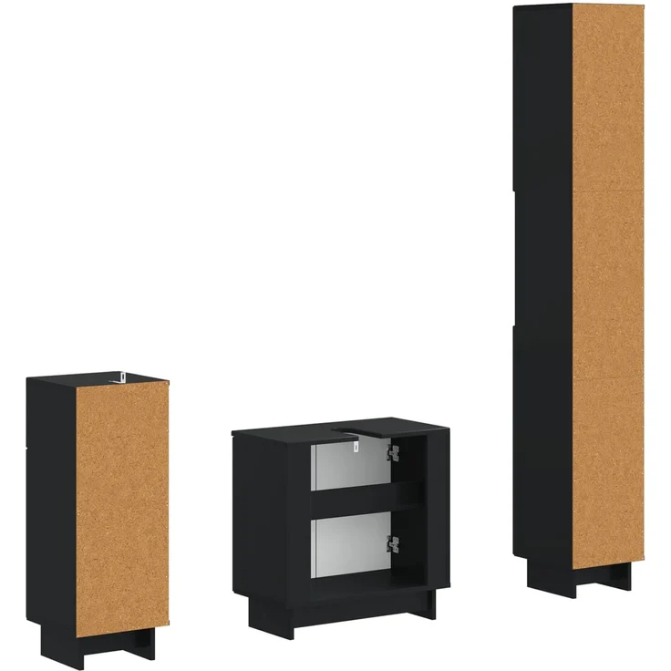 vidaXL 3-teiliges Badezimmer-Schranksystem EDE Schwarz Holzwerkstoff 3417820 – Bild 6