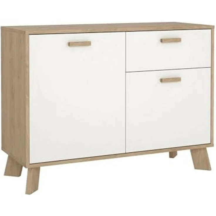Dmora - Kommode Deirdr, Wohnzimmerbuffet, Wohnzimmer-Sideboard, Moderne Küchen-Speisekammer, 99x39 h73 cm, Eiche und Weiß – Bild 5