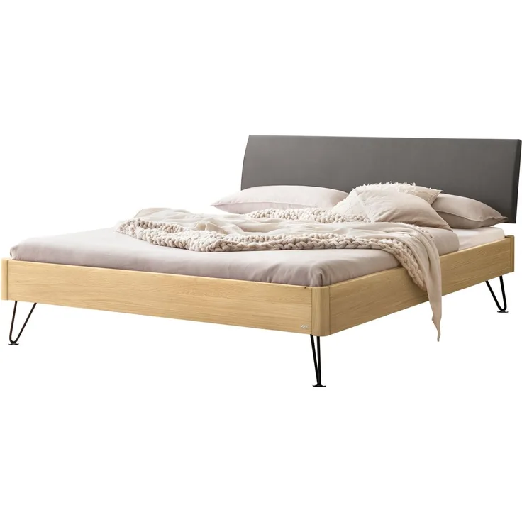 Hasena Massivholzbett Lugano Eiche bright mit Kopfteil 160x200 cm – Lounge