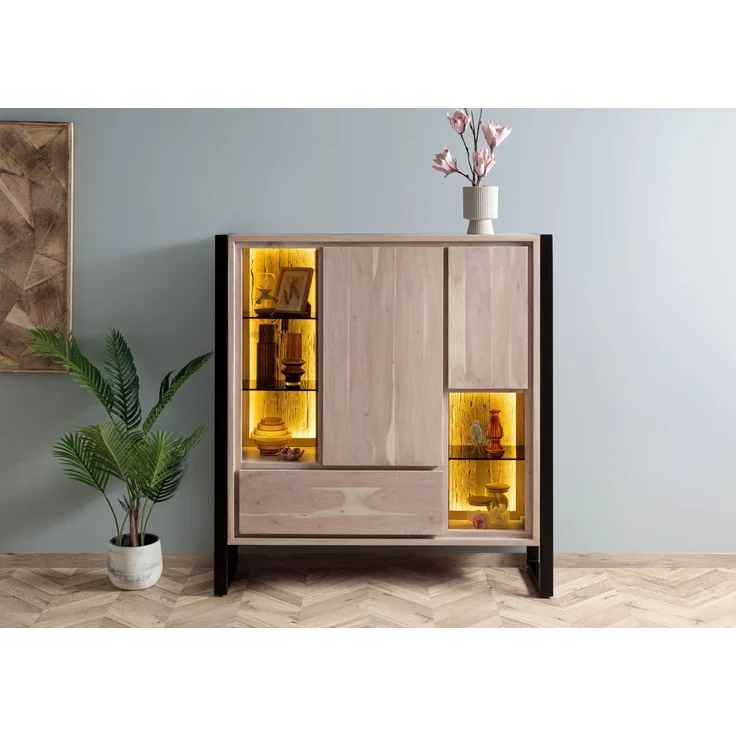 Highboard Akazie / Altholz 130x40x140 natur lackiert DENVER #100 – Bild 9