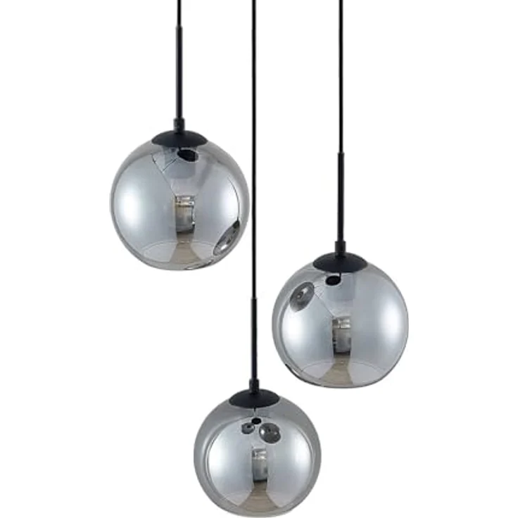 Lindby Pendelleuchte 'Jurian', 3-flammig aus Rauchgrauem Glas und schwarzem Stahl, E27 Fassungen für max. 15W, Ø 32 cm, ideal für Wohnzimmer und Esszimmer – Bild 7