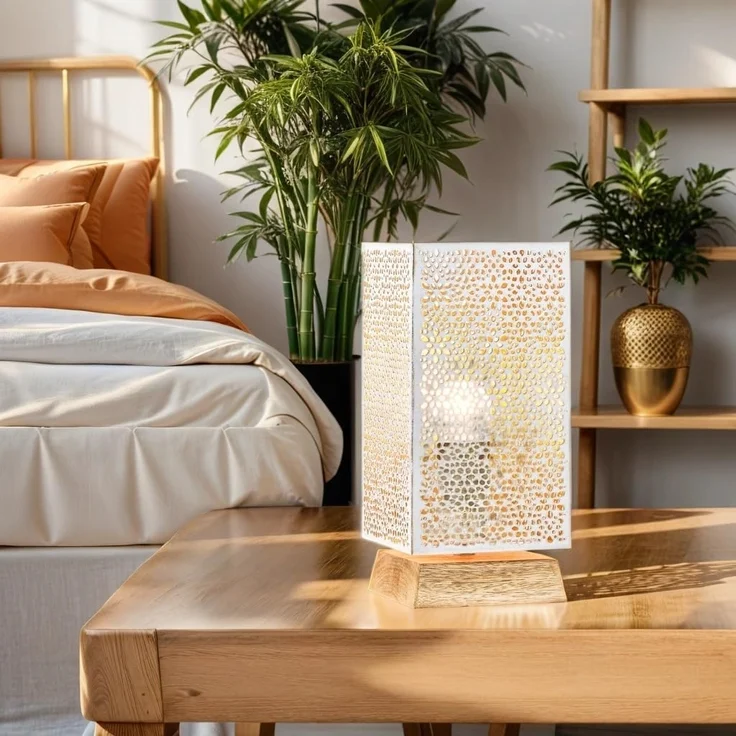 Marrakesch Orient & Mediterran Interior Nachttischlampe 2er Set Boho Deko Tischlampe Nachttischlampe Lampe Autigan Weiss, Handarbeit – Bild 5