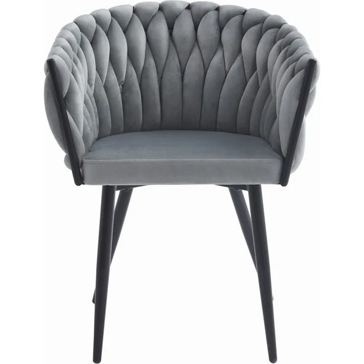 Home Collective Polsterstuhl mit gestepptem Design, Gepolstert ergonomisch 79 cm Höhe (Schreibtischstuhl geeignet für Wohnzimmer, Büro, Schlafzimmer, Esszimmer, 61 cm Breite), hellgrauer Samtsitz mit schwarzen Metallbeinen 110 kg belastbar