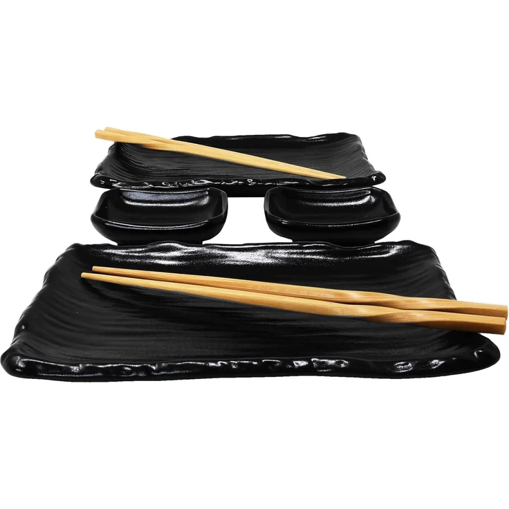 MystiCalls Sushiteller Sushi Geschirr Set für 2 Personen schwarz Sushi Platte Sushiplatte, (8 St), Spülmaschinenfest – Bild 3