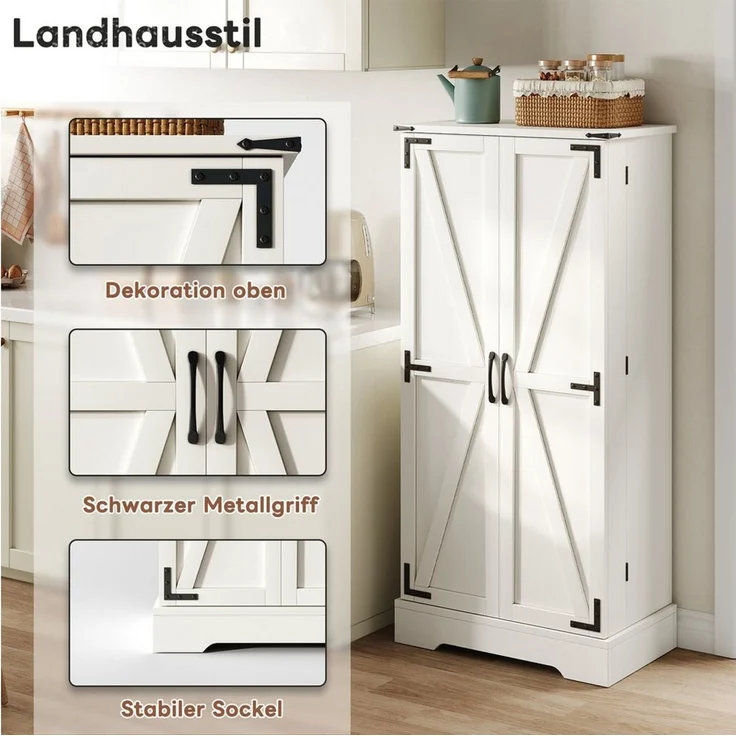 BlingBin Eckschrank Bauernhaus Aufbewahrungsschrank LED-Speiseschrank (1er Set, 1-St, 60 x 35 x 128,5 cm) freistehender Bodenschrank für Küche, Wohnzimmer, Esszimmer – Bild 2