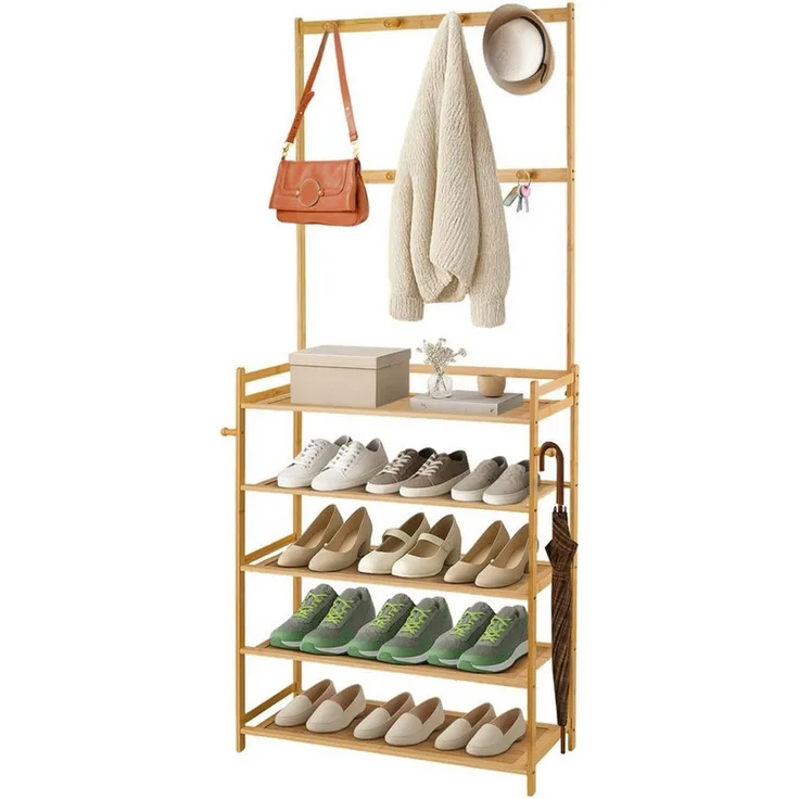 Youyijia Aufbewahrungsdose Garderobe 2-in-1 Schuhregal aus Bambus für den Eingangsbereich