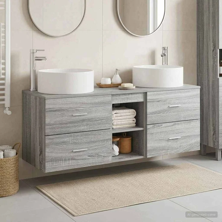 vidaXL Badezimmerschrank-Set 3 stk. Grau Sonoma 129 x 44,5 x 80 cm 3405952 – Bild 1