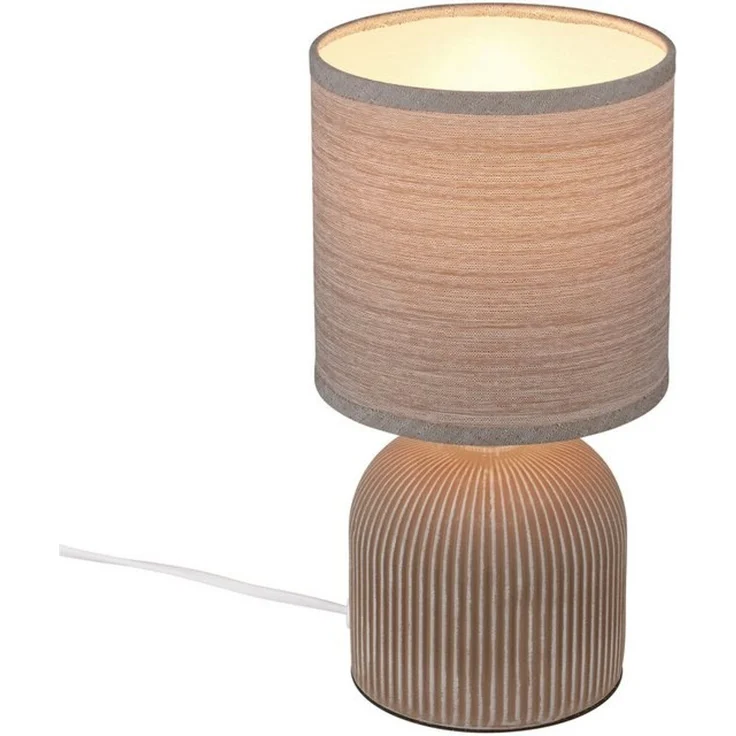 BRILONER - Tischlampe mit Stoffschirm, Kabelschalter, Keramikfuß, Lampe, Nachttischlampe, Tischleuchte, Dekolampe Flur, Bürolampe, Leselampe, Wohnzimmer, Schlafzimmer, 15x28 cm (DxH), Braun – Bild 2