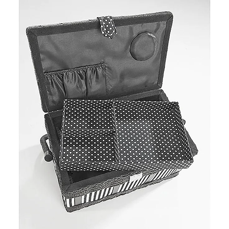 Kobolo Nähkorb Nähkästchen rechteckig schwarz/weiß -Textileinsatz (Schwarz-weiß gestreift/gepunktet) – Bild 2