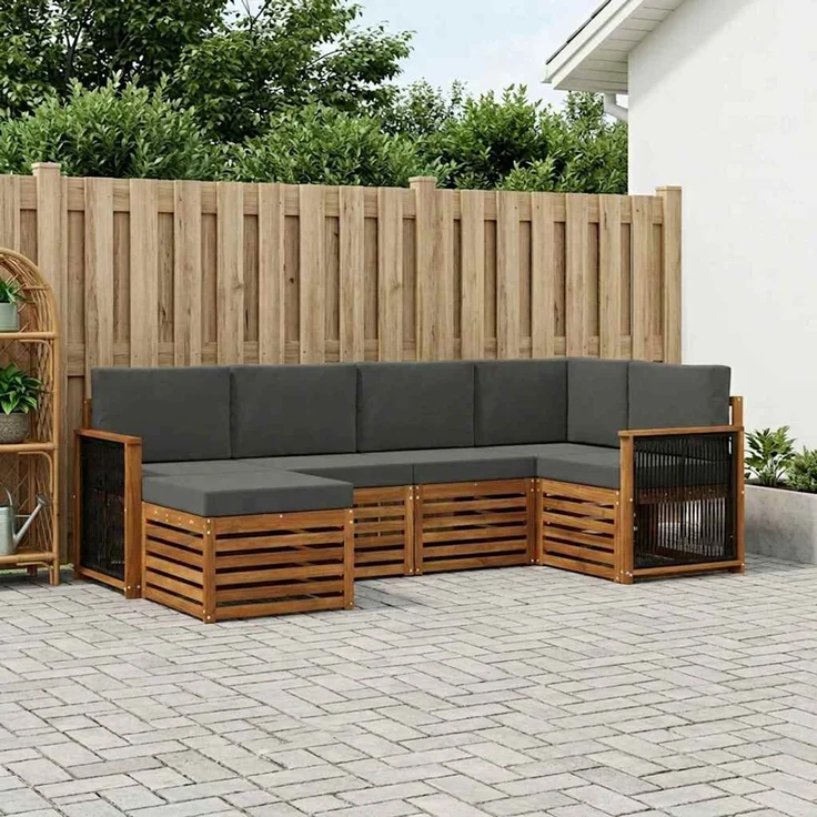 vidaXL Outdoor-Sofagarnitur 6 stk. 5-Sitzer Natur und Anthrazit 3384563 – Bild 1