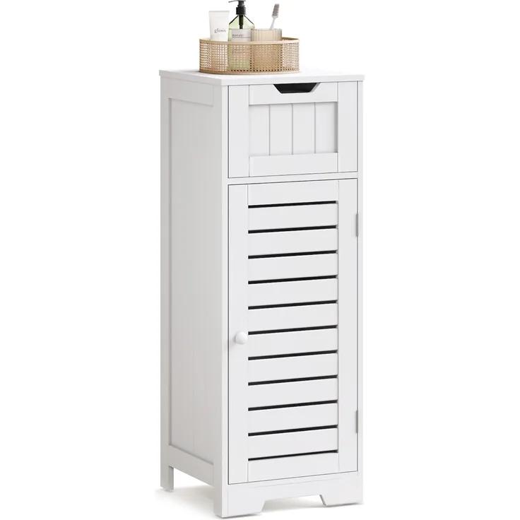 Mondeer Badkommode Badezimmerschrank (Modernes Shutter Design), mit 1 Schublade und 2 Einlegeböden, 32 x 30 x 87 cm, Weiß