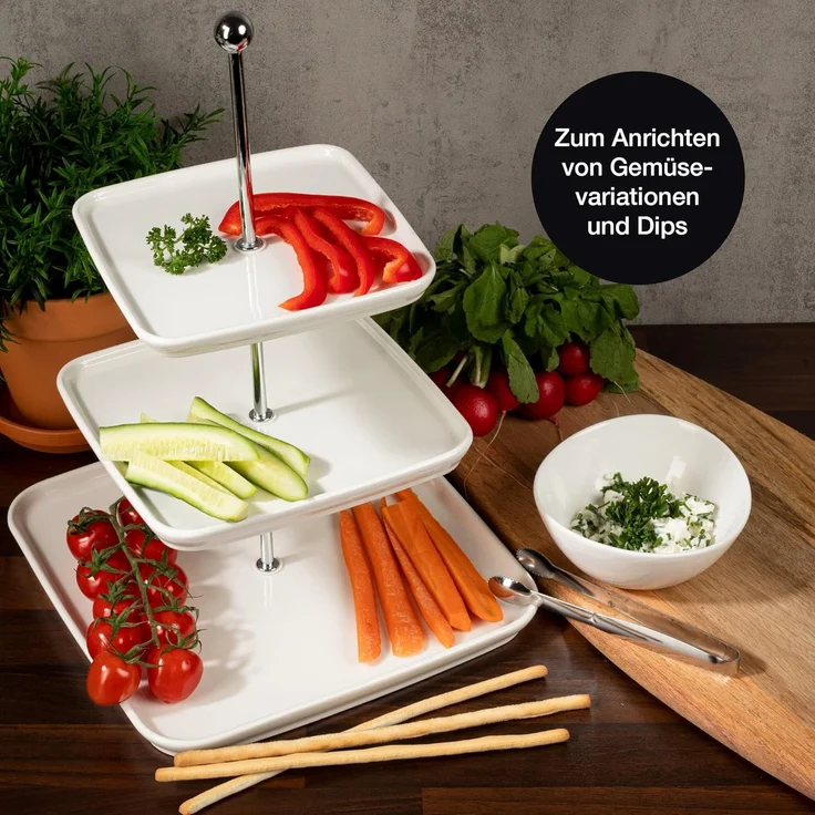 Moritz & Moritz Etagere Obst Etagere, Porzellan, (3 Etagen, 2-tlg), Perfekt als Obstschale für Obst Aufbewahrung, Muffins und Cupcakes – Bild 5