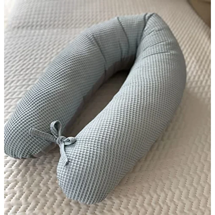 Loolay Stillkissen WAFFELPIQUE/ GLATT Schwangerschaftskissen Seitenschläferkissen Kissen, Baumwolle M/ L u. L/ XL Kissen + Waffelstoff BEZUG abnehmbar Reißverschluss, 170 und 190 cm Lagerungskissen Geschenk GRAU MINZE ROSA GELB, 100% Europäische PREMIU... – Bild 2