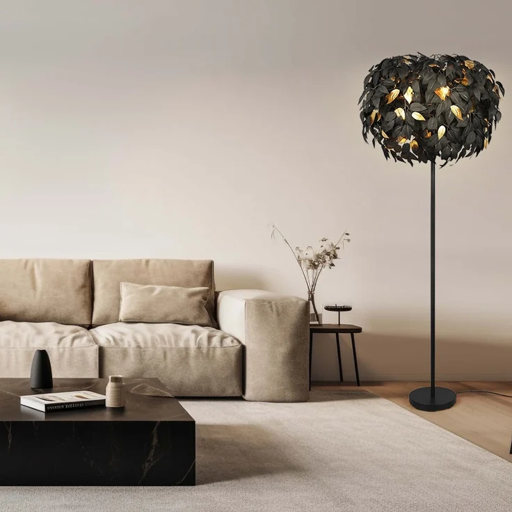 Stehleuchte, Blattdesign, Metall, schwarz gold, H 180 cm – Bild 4