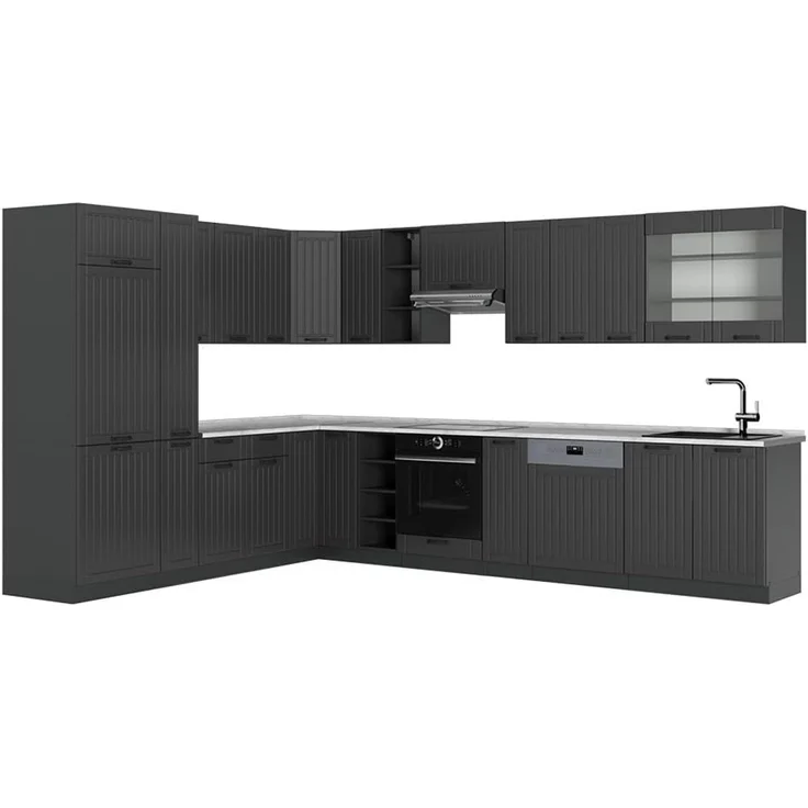 Eckküche Fame-Line Dunkelgrau/Anthrazit 347 x 257 cm, AP Marmor Vicco – Bild 1