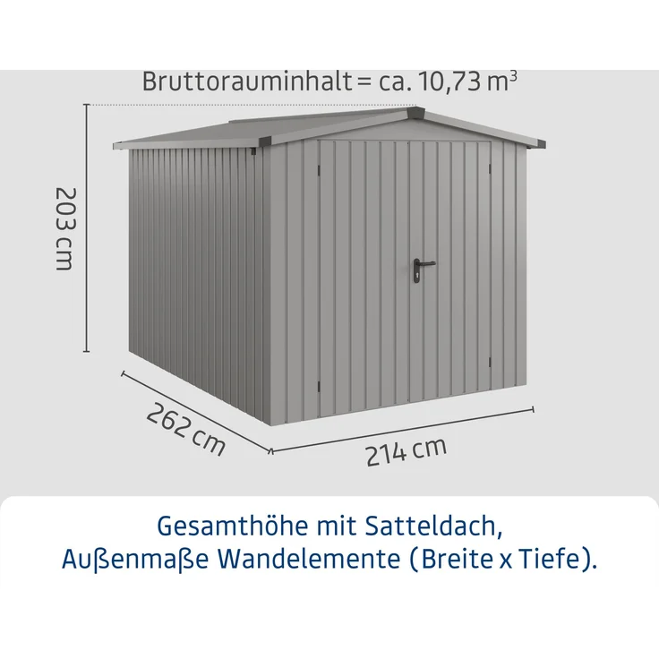 Hörmann Ecostar Metall-Gerätehaus "Euroline Trend" mit Satteldach ESD 6, graualuminium, 214 x 262 cm,2-flüglige Tür – Bild 3