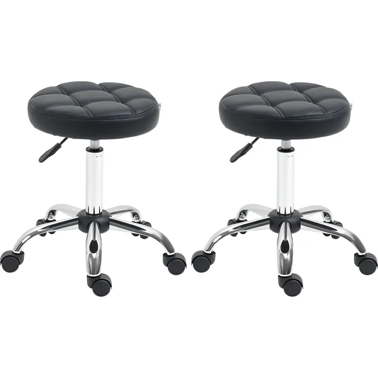 HOMCOM 2er-Set Rollhocker höhenverstellbar, Drehhocker 48-63 cm, Arbeitshocker 360° drehbar, Bürohocker für Büro, Salon, Massage, Spa, Schwarz