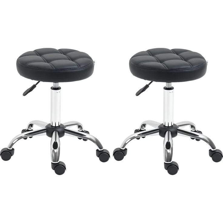 HOMCOM 2er-Set Rollhocker höhenverstellbar, Drehhocker 48-63 cm, Arbeitshocker 360° drehbar, Bürohocker für Büro, Salon, Massage, Spa, Schwarz – Bild 1