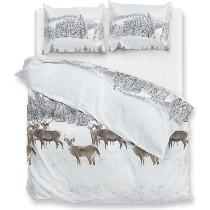 Zo! Home Flanell Bettwäsche 155x220 cm Cervo white Hirsch Wald Winter Bäume – Bild 2