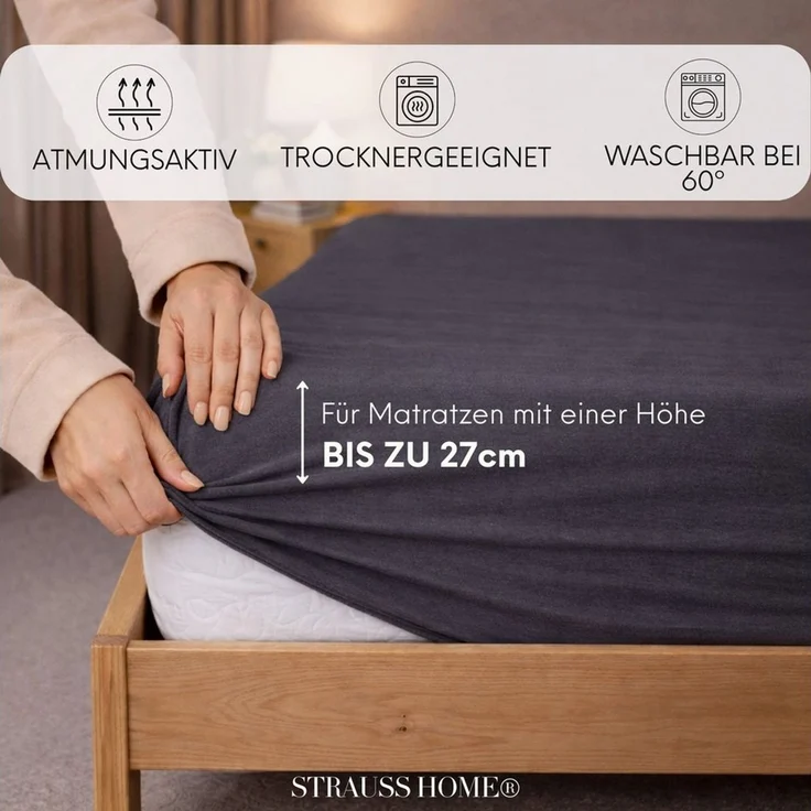 Strauss Home Spannbettlaken Premium, Gummizug: Rundumgummi, 150gr/m2 Premium Jersey 100% Baumwolle – Bild 2