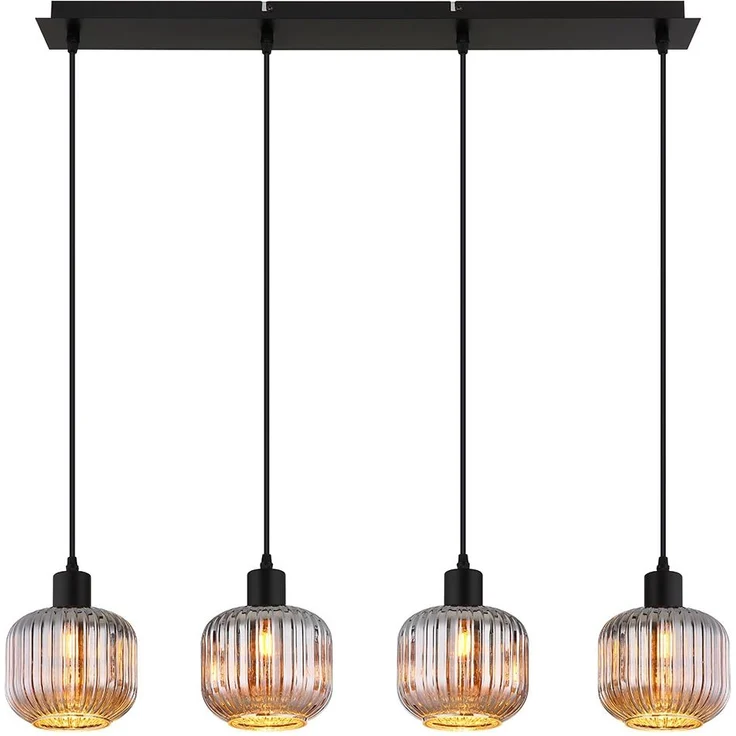 Hängeleuchte, 4-Flammig, Glas rauch, schwarz, L 80,8 cm – Bild 7
