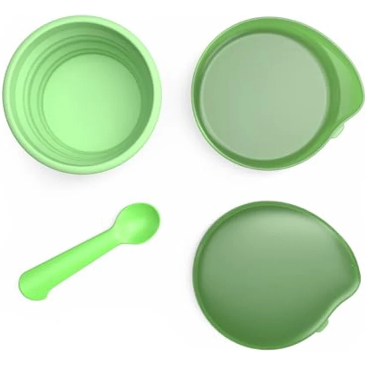 Chicco Reise-Babyset, zusammenklappbarer Silikon-Teller 250 ml, praktischer Löffel, kompakte Aufbewahrung, ideal für unterwegs, tragbares Babyset, bequem und einfach zu transportieren, 6 Monate+, grün – Bild 4