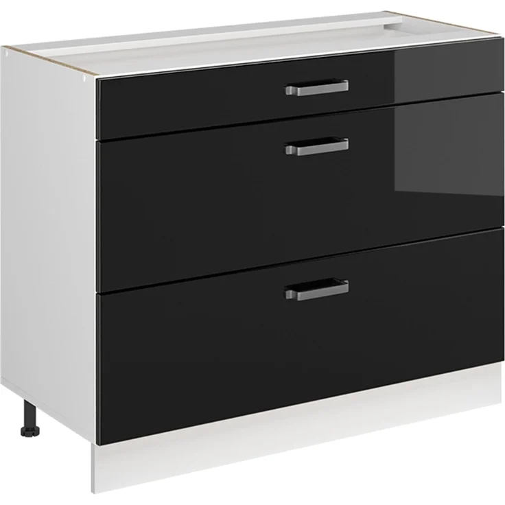 Küchenunterschrank R-Line Schwarz Hochglanz/Weiß 100 cm ohne Arbeitsplatte Vicco – Bild 1