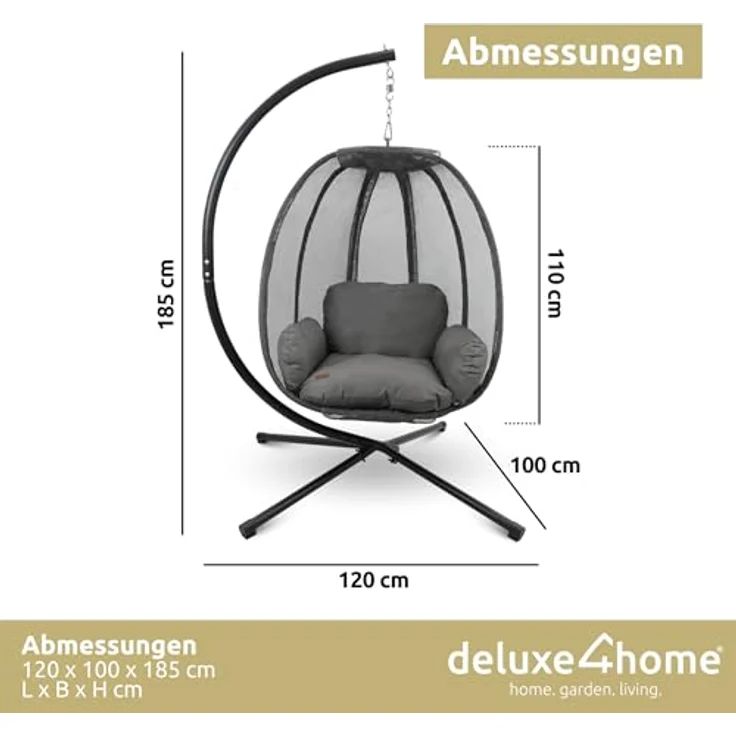 deluxe4home Hängesessel Hängekorb mit Gestell I Terrassenschaukel Hängeschaukel, inkl. Polster und Kuscheldecke – Bild 8