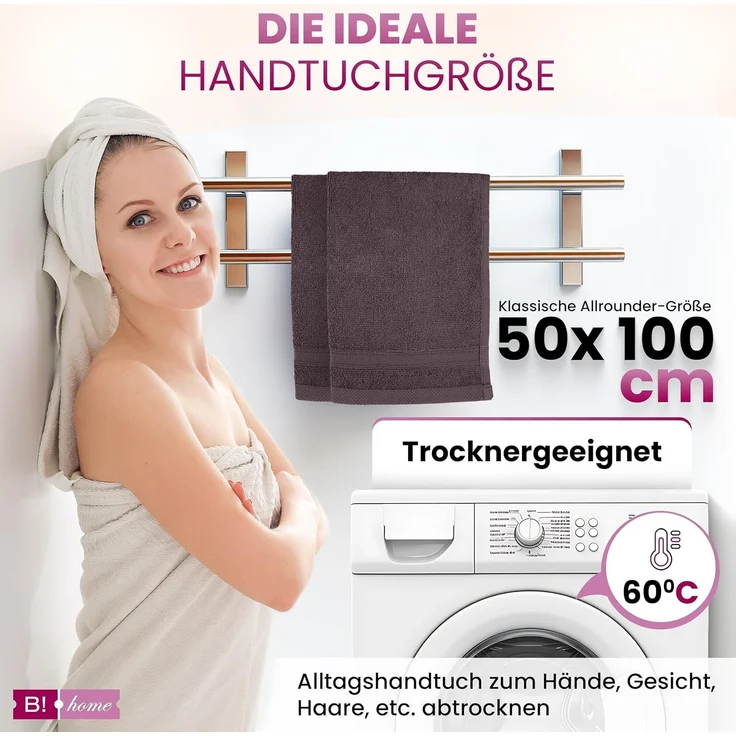 B!HOME Handtücher Set Saunatücher, Duschtücher, Gästehandtücher 100% Baumwolle, (Spar-Set, 4-St), flauschig saugfähig Frottee weich – Bild 6
