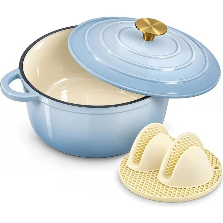 Zedelmaier Bräter Gusseisen Topf 22/24/26/28cm Incl. Silikon Topflappen Topfuntersetzer, (Set, 1 Pot mit 1 lid, 2 Ofenhandschuhe, 1 Topfuntersetzer), Backofengeeignet Induktionsgeeignet Zum Braten, Schmoren, Kochen – Bild 1