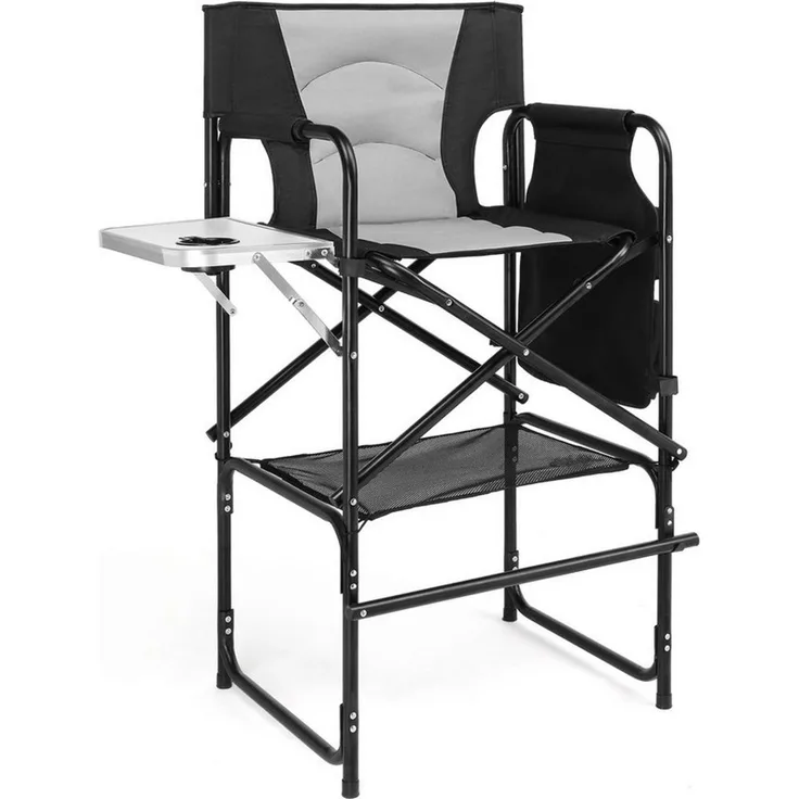 VINGLI Regiestuhl Campingstuhl Faltbar Regiestuhl Klappbar Klappstuhl Hoch für Make-up, 78 CM hoch & 120 kg Tragkraft mit Seitentisch Seitentasche Fußstütze