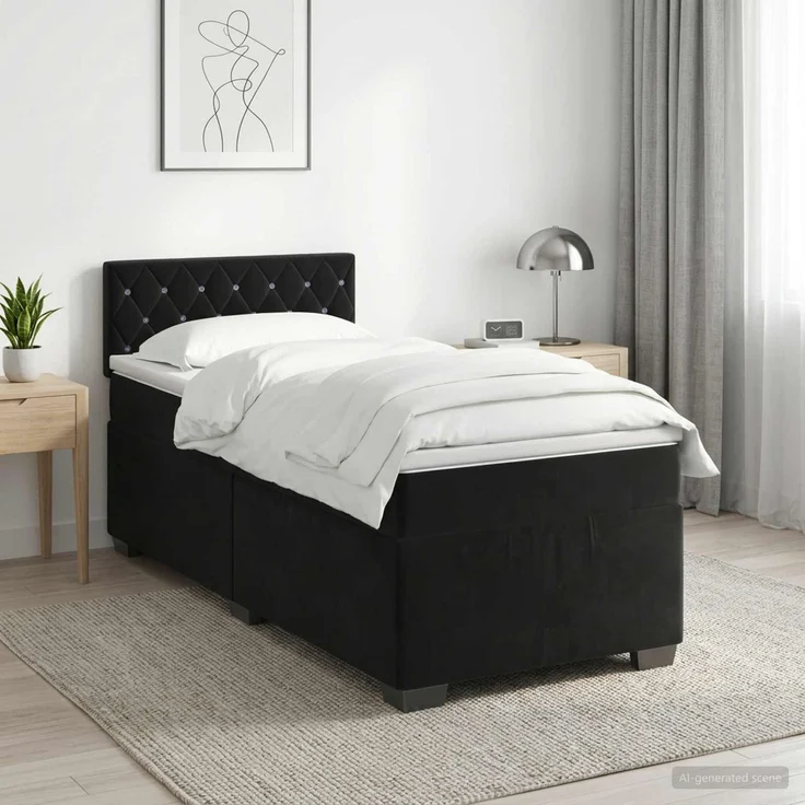 vidaXL Boxspringbett mit Matratze Schwarz 100 x 200 cm Samt 3450652 – Bild 1