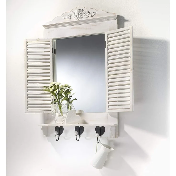 Kobolo Dekoobjekt Dekofenster mit Spiegel white vintage 90x54x12 cm – Bild 2