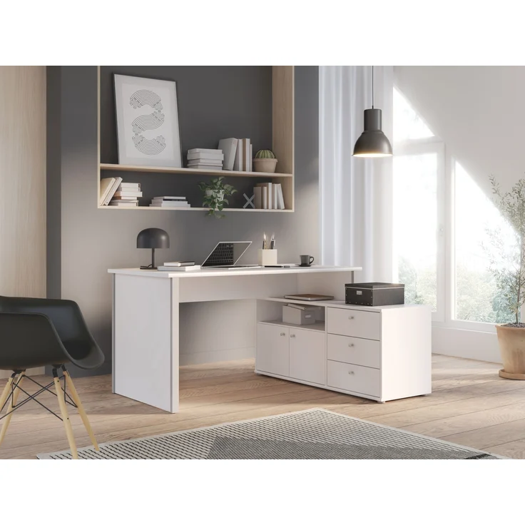 Eckschreibtisch >TEMPRA2< 3 Schübe, 2 Türen, weiss - 120,6x74,9x151,4cm (B/H/T) – Bild 2